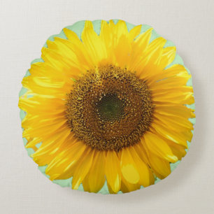 Coussins Ronds Beau tournesol sur un oreiller rond vert clair