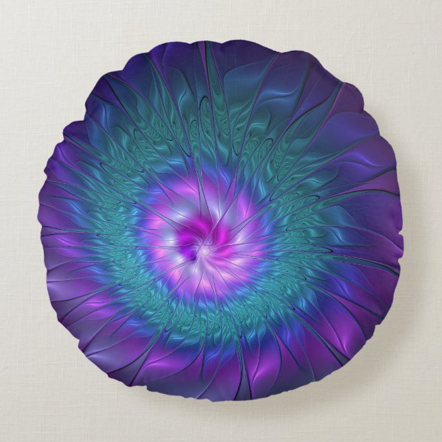Coussins Ronds Beauté florale Abstraite Fleur d'art fractionnée c (Devant)