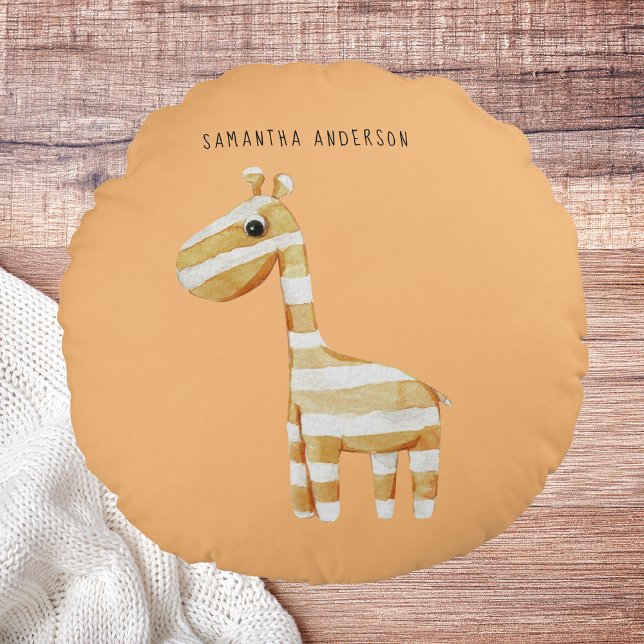 Coussins Ronds Beauté Moderne Giraffe Orange Avec Nom (Créateur téléchargé)