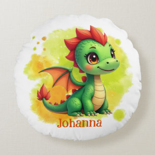 Coussins Ronds Bébé dragon mignon vert orange - Enfants