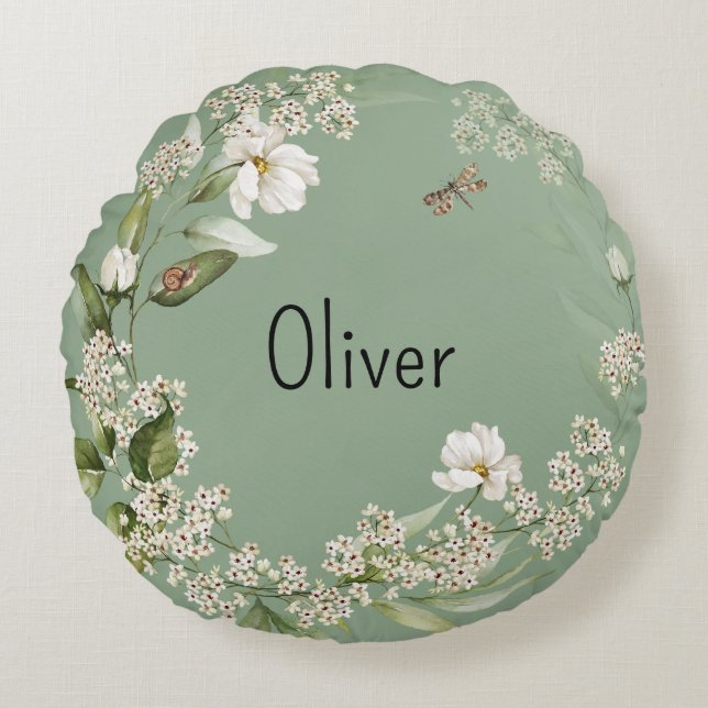 Coussins Ronds Bébé Garçon Nourriture Décor Aquarelle Floral (Devant)