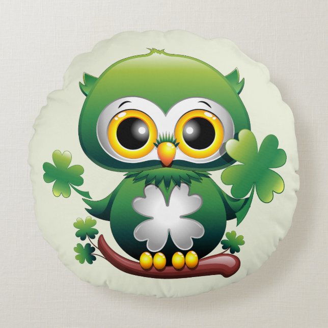 Coussins Ronds Bébé Hibou Mignon St Patrick Dessin Animé (Devant)