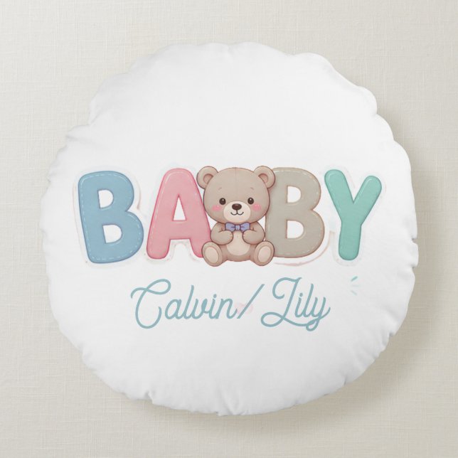 Coussins Ronds Bébé mignon Typographie personnalisée - Petite mai (Devant)