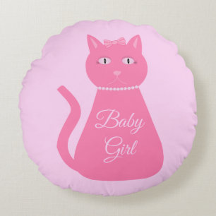 Coussins Ronds Bébé rose jolie fille Chat naissance personnalisée