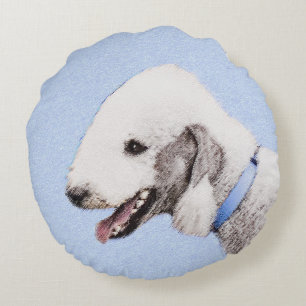 Coussins Ronds Bedlington Terrier Peinture - Art Chien original