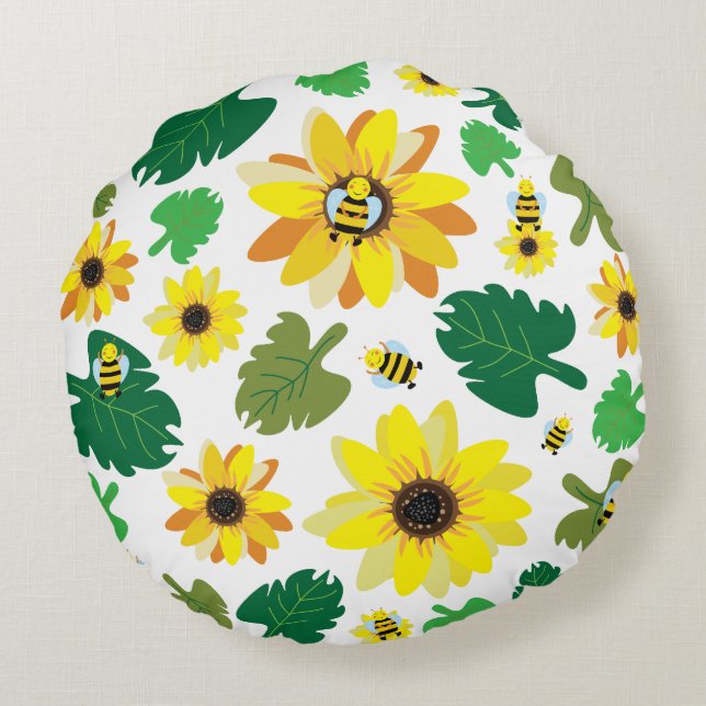 Coussins Ronds Bee de tournesol mignonne (Dos)