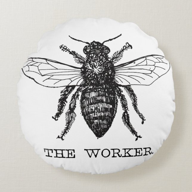 Coussins Ronds Bee Worker Honey Black Bumblebee (Devant)