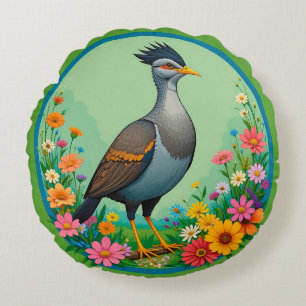 Coussins Ronds Bel Oiseau Exotique au Repos Parmi des Fleurs Colo