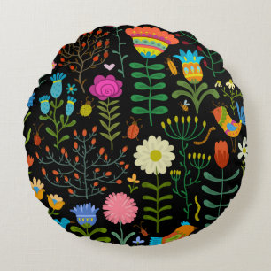 Coussins Ronds Belle fleurs dessinée à la main illustration motif