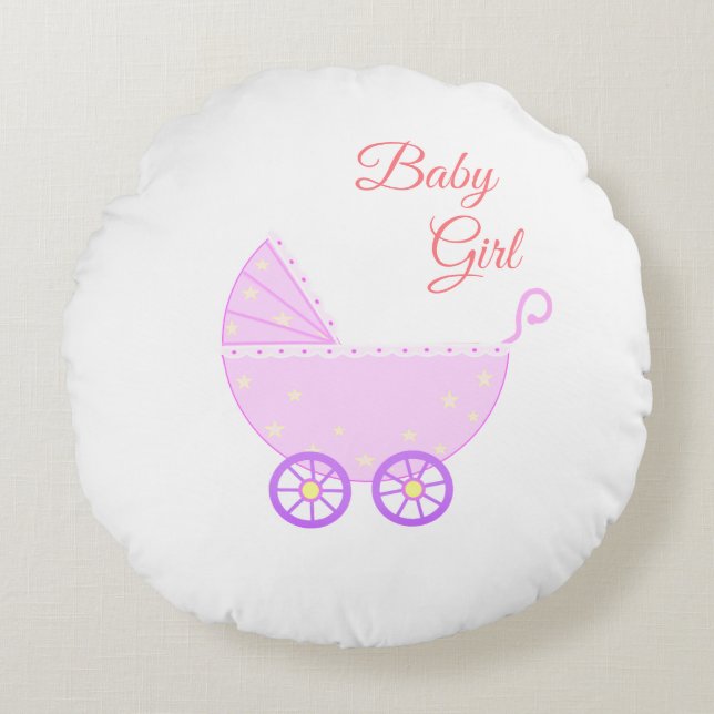 Coussins Ronds Belle poussette bébé fille en blanc (Devant)