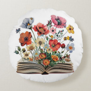 Coussins Ronds Belles Fleurs De Livre Lecteurs Écrivains