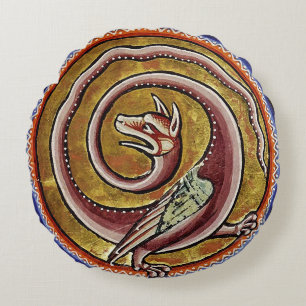 COUSSINS RONDS BESTIAIRE MÉDIÉVAL, SNAKE DRAGON CIRCLES
