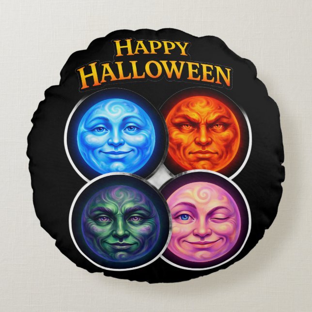 Coussins Ronds Between four elements, moon faces festive Gothic g (Devant)