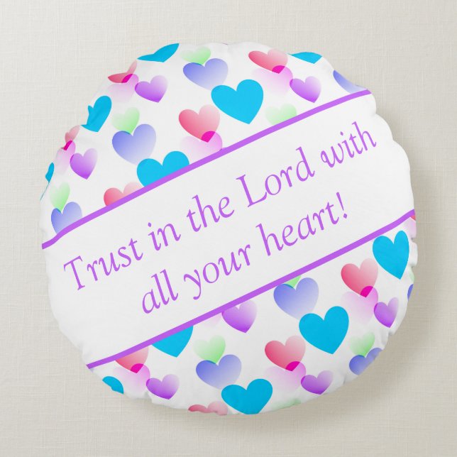 Coussins Ronds Bible personnalisée Verse Coeurs Rond Lilac (Devant)