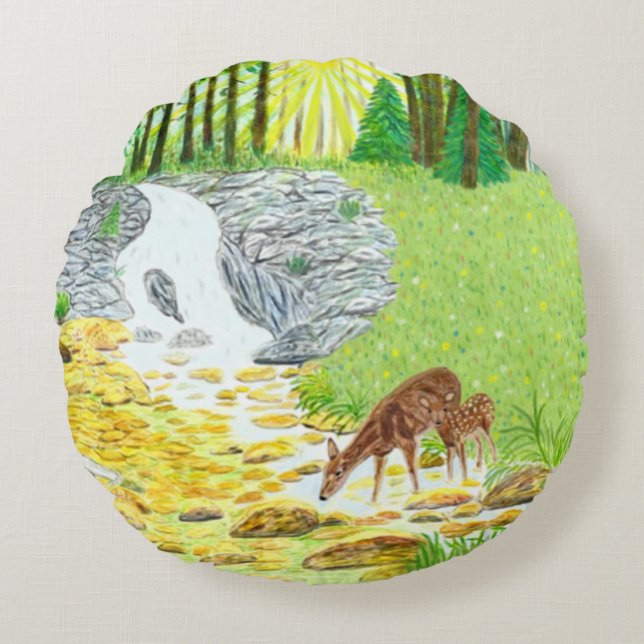 Coussins Ronds Biche et faon (Devant)