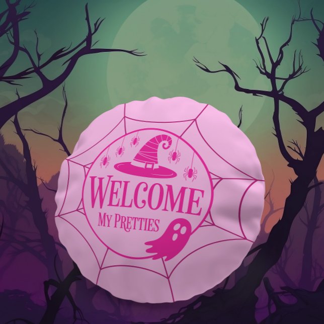 Coussins Ronds Bienvenue Mes Jolies Araignée d'Halloween rose (Créateur téléchargé)