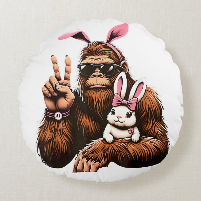 Coussins Ronds Bigfoot Lapin Drôle de jour de Pâques Sasquatch (Devant)