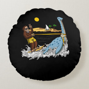 Coussins Ronds Bigfoot Riding Loch Ness Monster Drôle Conspiratio