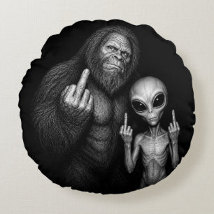 Coussins Ronds Bigfoot Sasquatch Alien de l'Espace Doigt d'Honneu