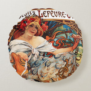 Coussins Ronds Biscuit, Alphonse Mucha Jeu d'oreiller