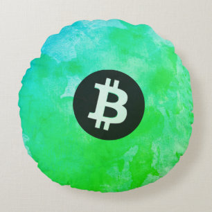 Coussins Ronds Bitcoin Aquarelle (Style $ - Green Day)