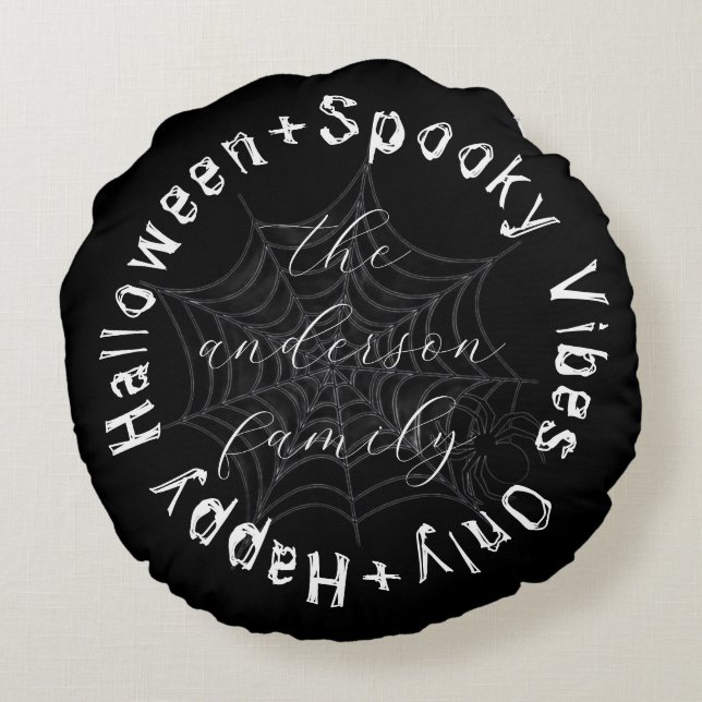 Coussins Ronds Black and White Éffrayant Spider Web Happy Hallowe (Dos)