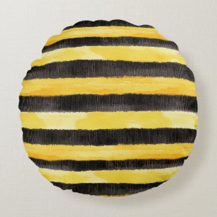 Coussins Ronds Black Gold Bee Stripes Beurre Jaune Plaid