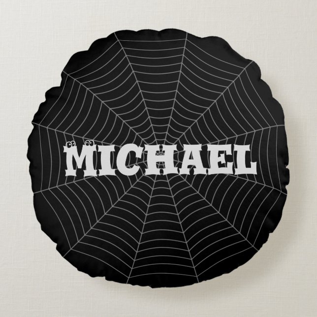 Coussins Ronds Black grey spider web Halloween motif Votre nom (Devant)