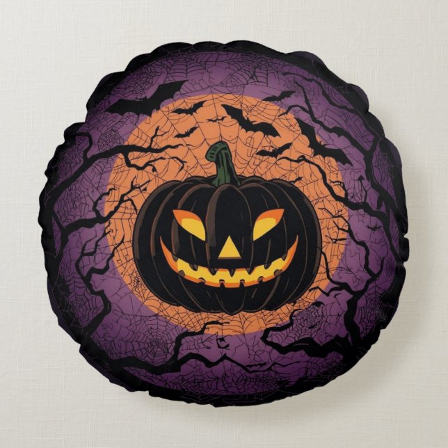 Coussins Ronds Black Jack-O’-Lantern Round Pillow (Devant)