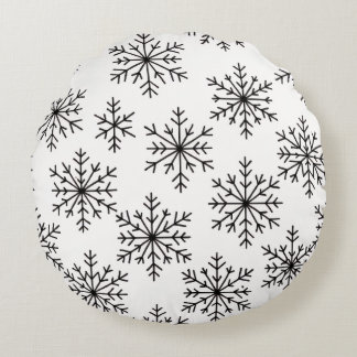 Coussins Ronds Black & White Snowflake Throw Pillow – Minimalist 