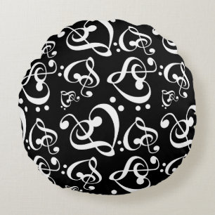 Coussins Ronds Black White Treble Clef Heart Music Notes Motif