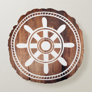 Coussins Ronds Blanc Bateau Roue Plaques en bois nautique