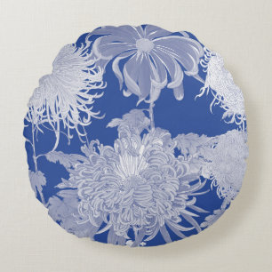 Coussins Ronds Blanc bleu Vintage Chinoiserie Floral