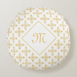 Coussins Ronds Blanc de luxe et or Quatre de monogramme floral