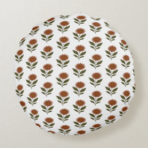 Coussins Ronds Blanc et marron floral Boho 