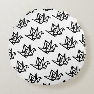 Coussins Ronds Blanc et noir - Origami Papier Grue Linocut