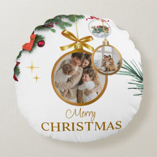 Coussins Ronds Blanc moderne Joyeux Noël personnalisé brossé (16"