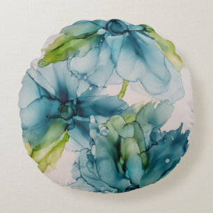 Coussins Ronds Bleu Abstrait coloré et l'Art Floral Vert
