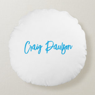 Coussins Ronds Bleu Blanc Votre Nom Calligraphie Unique Minimalis