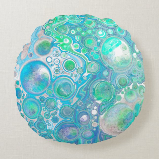 Coussins Ronds Bleu de mer Bulles Abstraites Jeter Oreiller (Devant)