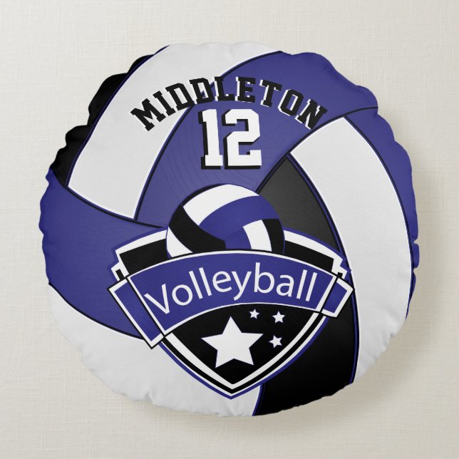 Coussins Ronds Bleu foncé, blanc et noir Personnalisez le volley- (Devant)