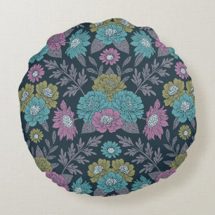 Coussins Ronds Bleu foncé, vert et violet