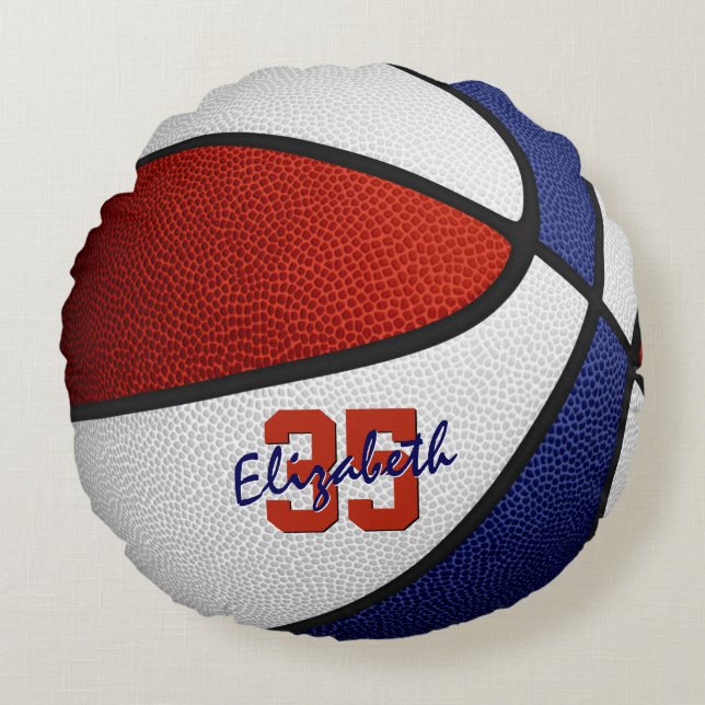 Coussins Ronds bleu rouge filles garçons basket sportif (Devant)
