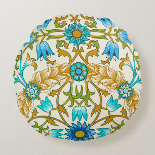 Coussins Ronds Bleu sarcelle et moutarde William Morris Vine Arts