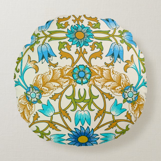 Coussins Ronds Bleu sarcelle et moutarde William Morris Vine Arts (Devant)