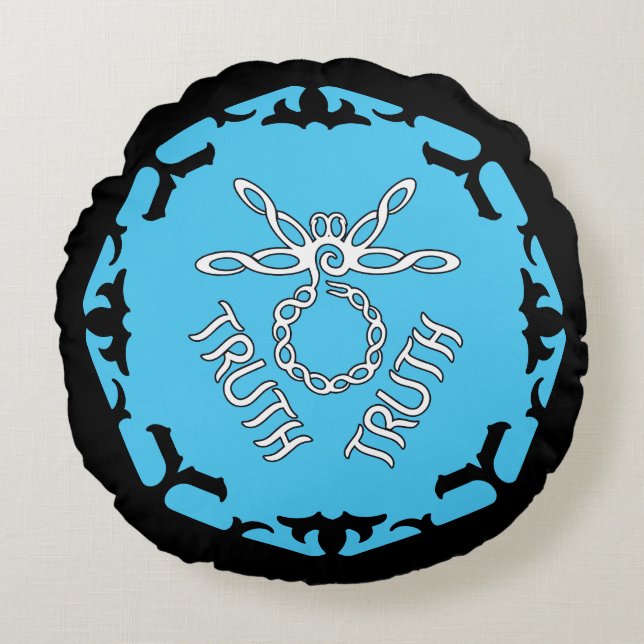 Coussins Ronds Bleu Throat Chakra "Vérité" libellule (Devant)