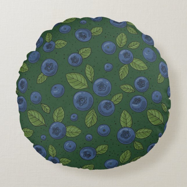 Coussins Ronds Bleus sur vert foncé (Devant)