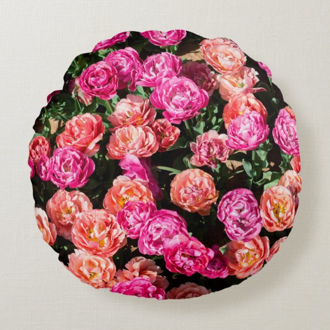 Coussins Ronds Blooming flowers make a floral background texture (Devant)