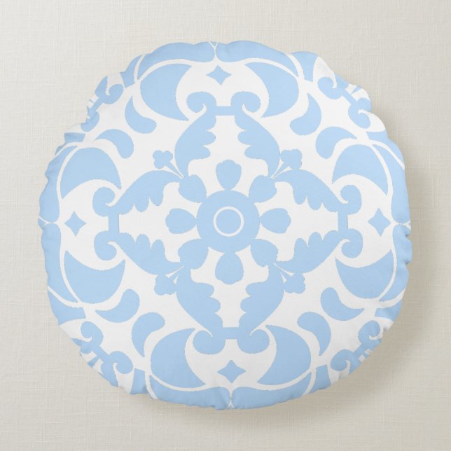 Coussins Ronds Blue Azulejos portugais espagnol méditerranéen (Devant)