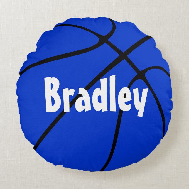 Coussins Ronds Blue Basketball Personnalisable Nom du joueur ou é (Devant)